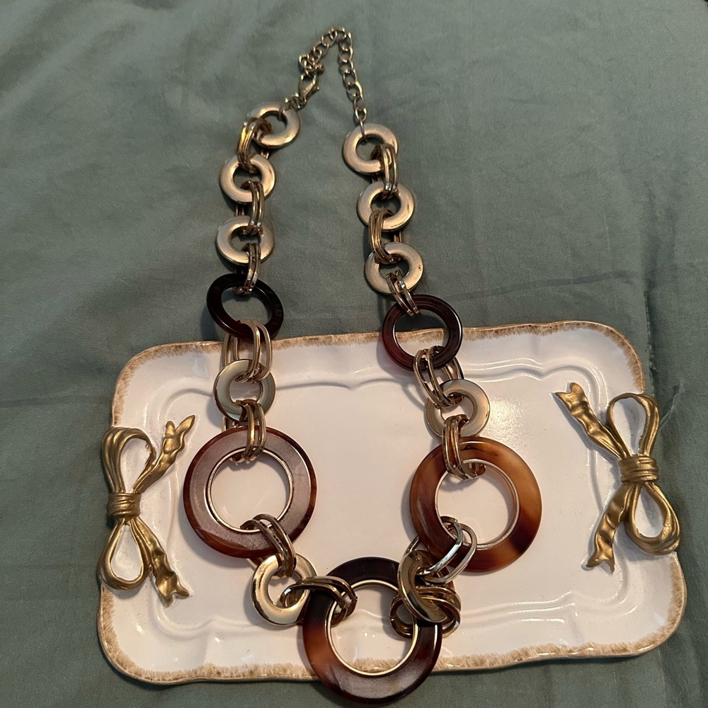 Tortoiseshell & Gold Link Necklace - Women Jewelry
